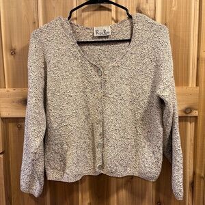 Vintage Reba Rose Cream Cardigan Sweater with V-neck and Long Sleeves